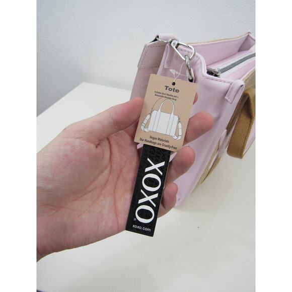 NWT XOXO Woven Straw Tote Bag Removeable Crossbody Strap Baby Pink Purse - Picture 9 of 10